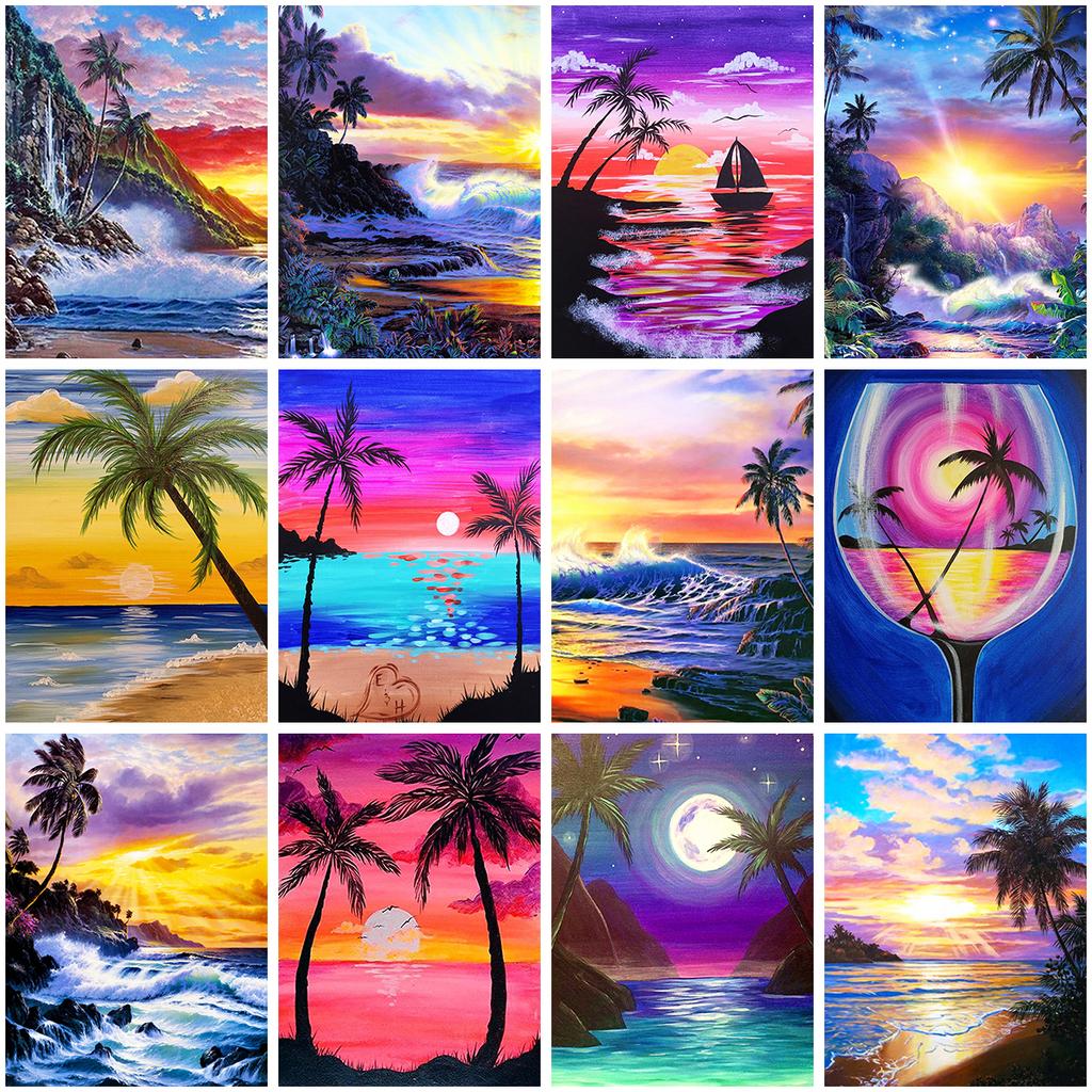 DIY Алмазная вышивка 5D пейзаж пляж вышивка крестиком закат побережье круглая алмазная живопись мозаика со стразами подарок на Новый год