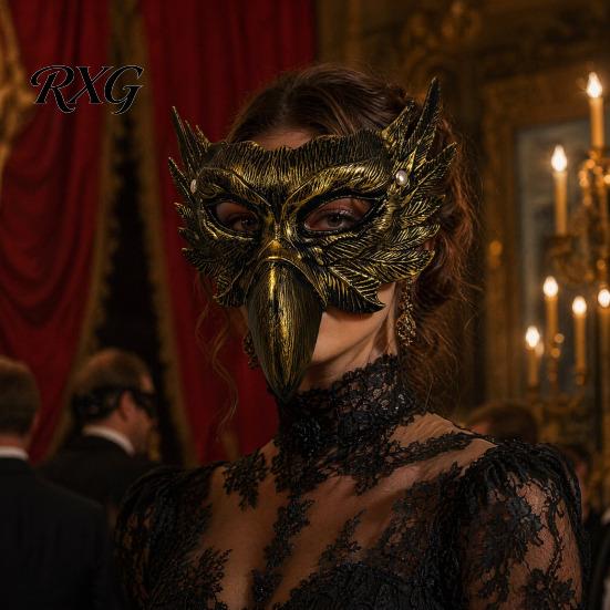 Unique Winged Mask Halloween Eagle Half Face Mask, Vintage Gold Decorative Party Masquerade Gothic Cosplay Props Golden Bird