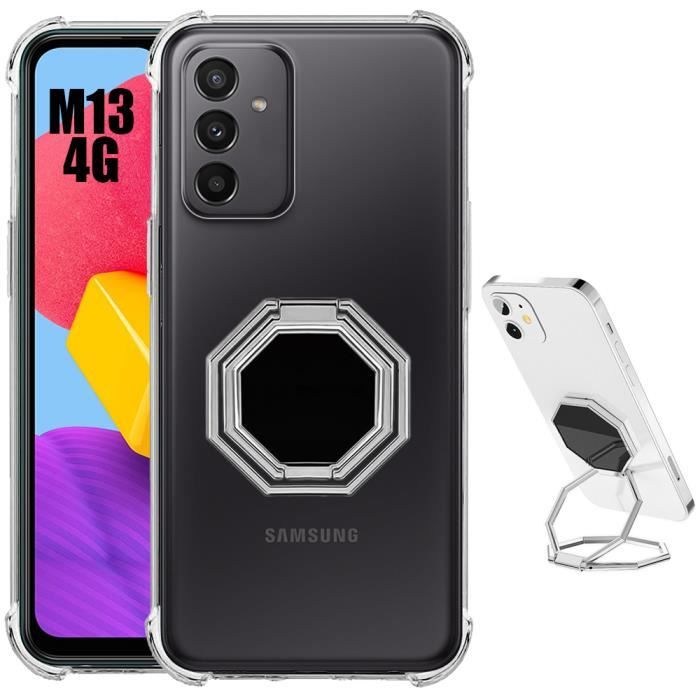 Coque - BOOLING - pour Samsung Galaxy M13 - Silicone Transparent - Support Rotatif - 4 Airbags de Protection