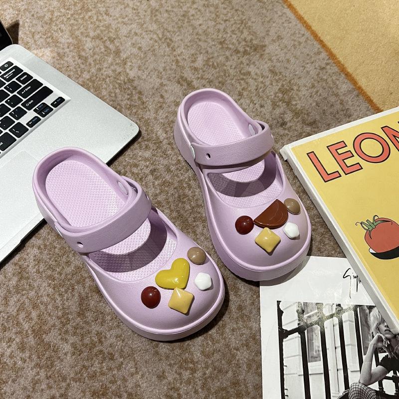 Женские модные черные сандалии 2023 года с закрытым носком и толстой подошвой, нескользящие