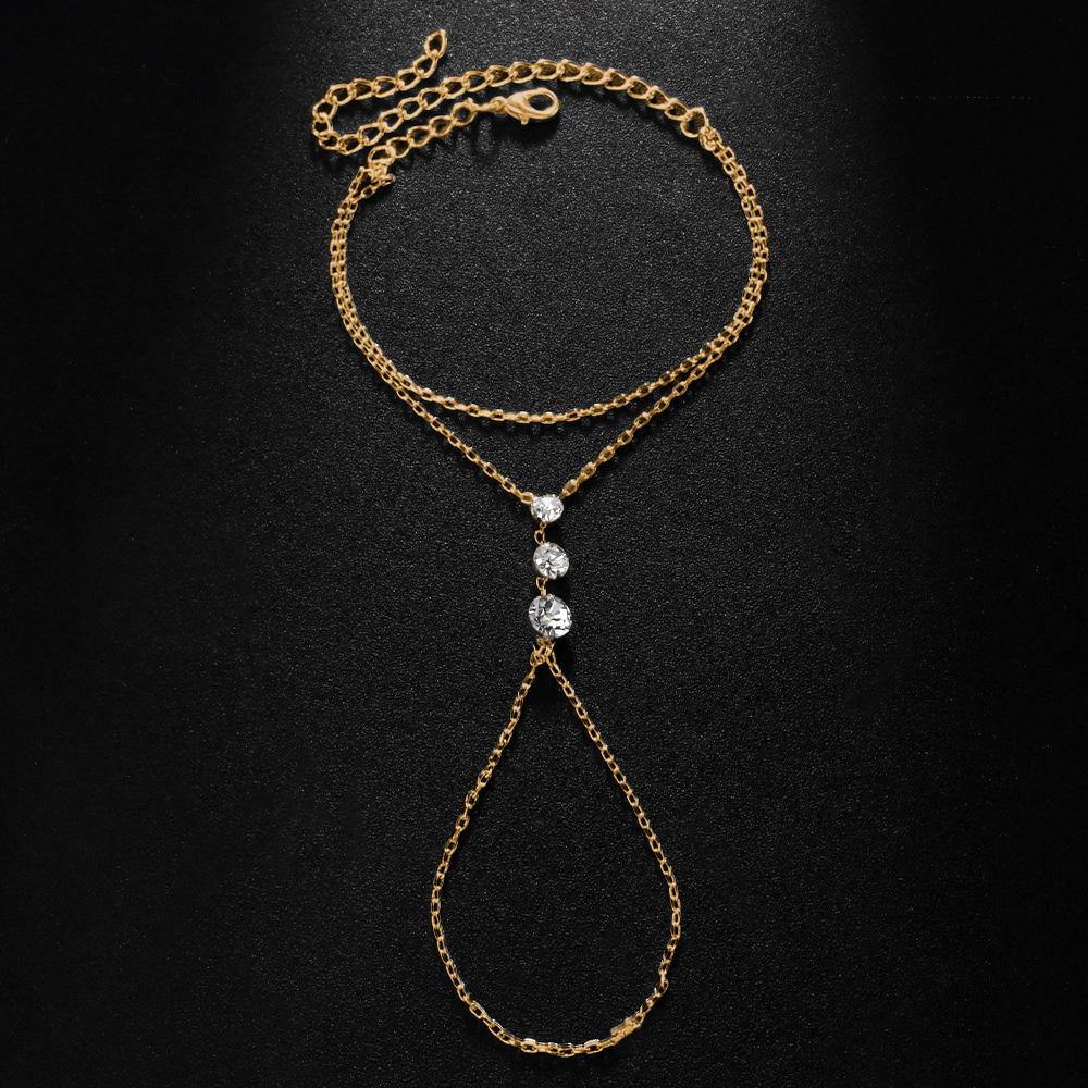 Hand Chain Ring Bracelet for Women Girls 14k Gold Plated Dainty Finger Dainty Slave Bracelets Cubic Zircon Jewelry Gifts