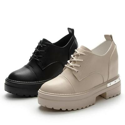 Мода 2025 Однотонные ботильоны из коровьей кожи Женские ботинки на толстом каблуке и платформе с увеличением высоты Женские короткие ботинки Зимняя теплая обувь