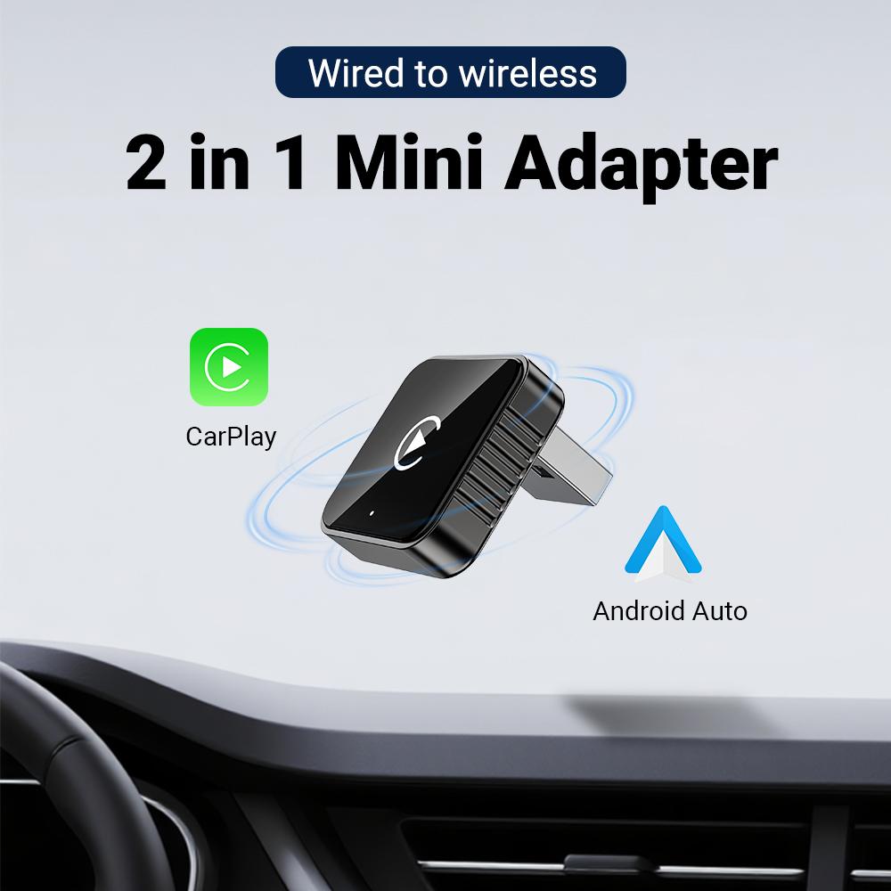 XUDA 2 в 1 AI Box Мини-адаптер Проводной на Беспроводной Carplay и Android Auto Совместим с 99% Автомобилей Plug and Play WiFi Смарт-донг