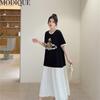 MODIQUE Summer Plus Size New Women Loose Patchwork A-Line Printing Mock Two-Piece Long Dresses Elegant Lady Casual Cotton O-Neck Short Sleeve Skirt