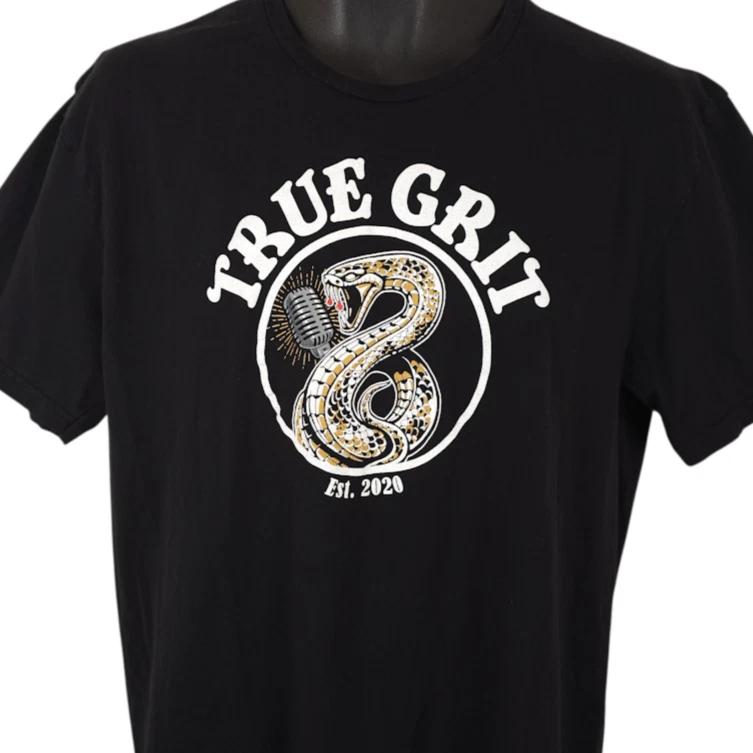 True Grit 100% Cotton T-shirt Mens Tees Top Mens Size Large Black Las Vegas Rock & Roll Blues Band Tee