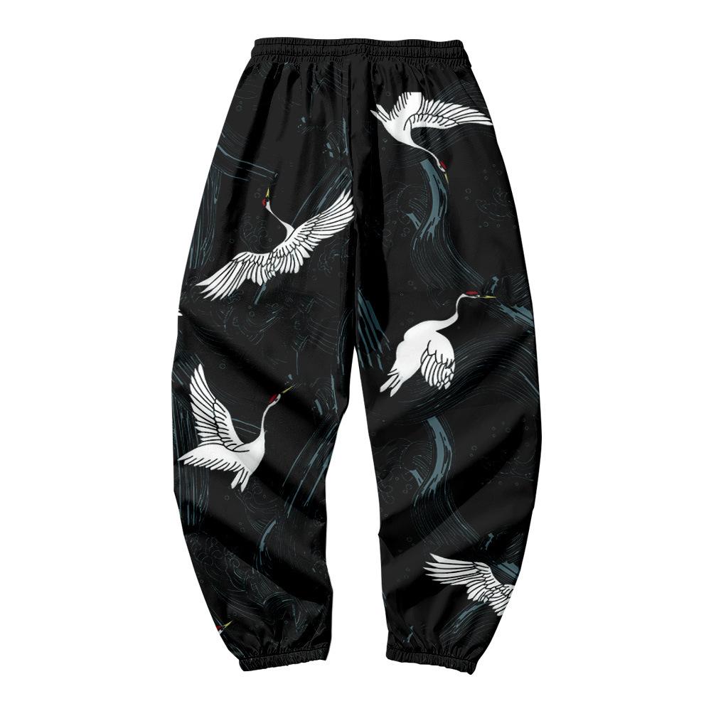 Большая волна в Канагаве Журавль Сшитые Печатные Повседневные Пляжные Штаны-Гарем Мужские Хип-Хоп Девятиточечные Брюки Джоггеры Спортивные Штаны