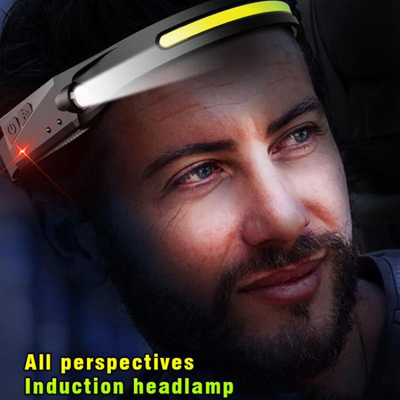 COB+XPE LED Sensor Headlight Built-in Battery USB Rechargeable Headlamp 5 Lighting Modes Bike Camping Light