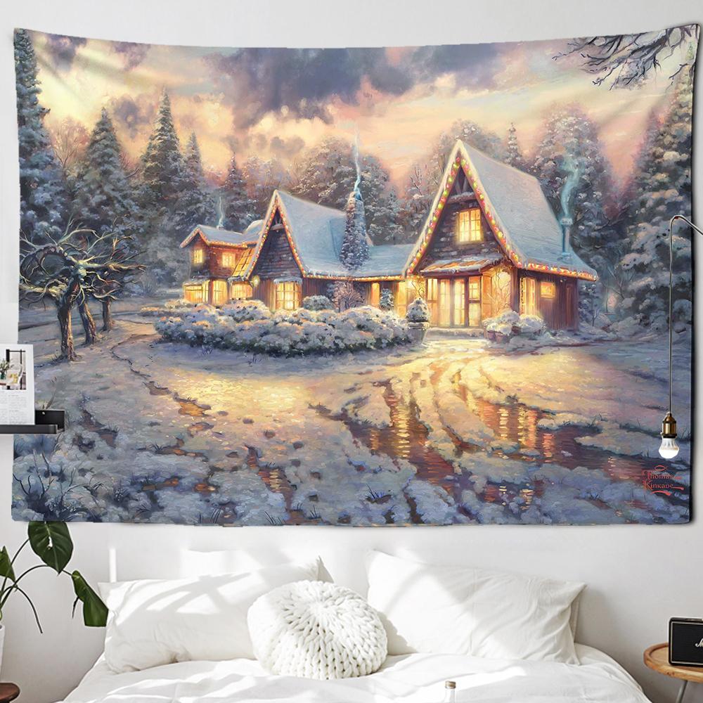 Рождественский камин и снежный настенный гобелен с Рождеством для дома, деко, рождественский подарок, гобелены с принтом
