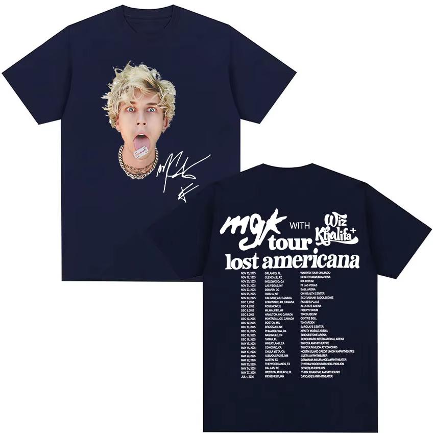 MGK Lost Americana Machine Gun Kelly Тур 2026 Футболки Унисекс Ретро Готическая Мода Футболка Чистый Хлопок Футболки Хип-Хоп Уличная Одежда