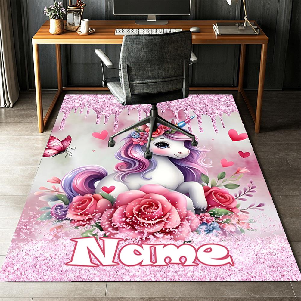 Custom Name Unicorn Printed Carpet,Rug for Office Chair Living Room Bedroom Kitchen Room Decor Gifts.