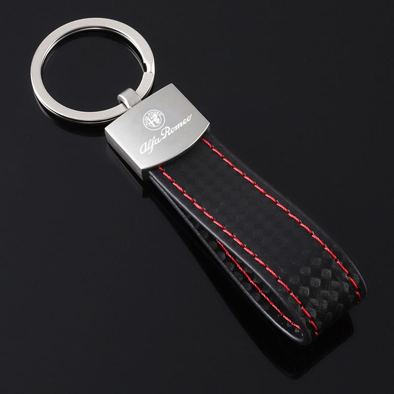 For Alfa Romeo Metal/Leather Car Logo Key Chain Keyring Auto Interiors Accessorie For Alfa Romeo 4C 159 166 Spider Giulia Giulie