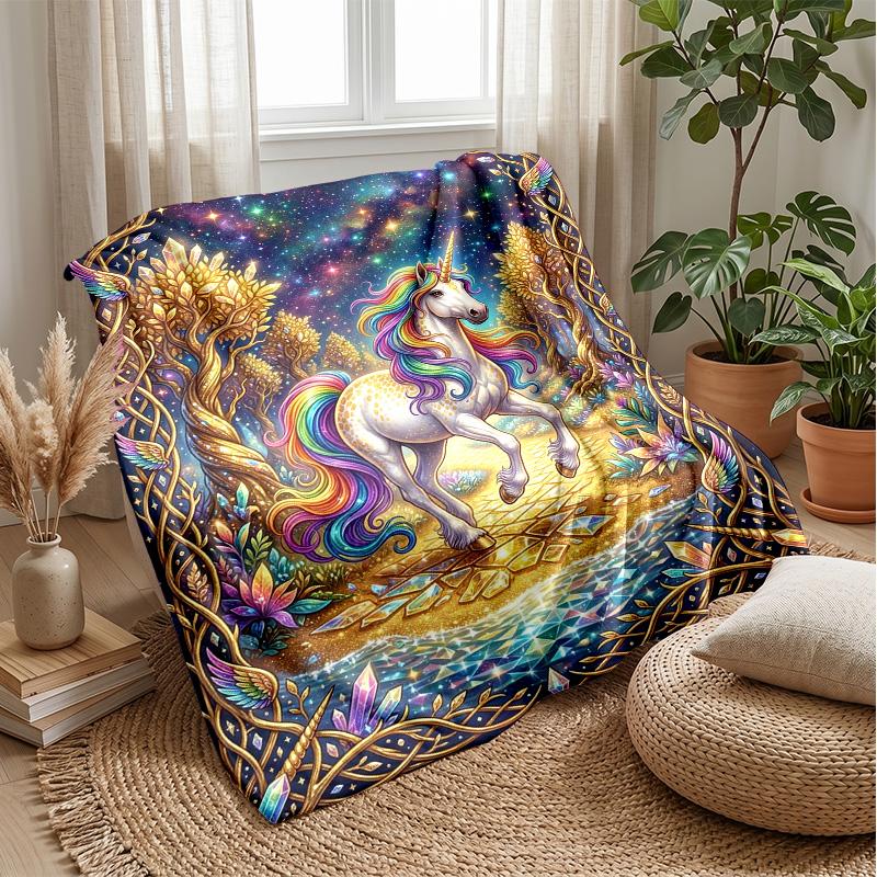 Rainbow Unicorn in Galaxy Theme blanket Lightweight Warm Flannel Blanket Decorative Throw Blanket for Home Decoration