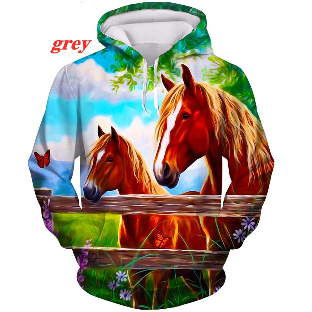 Fashion Horse 3D Print Hoodies Animal Pullover Hooded Sweatshirts Casual Cartoon Long Sleeve Shirts
