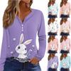 Женская модная повседневная футболка с v-образным вырезом и длинным рукавом с принтом, топ на пуговицах