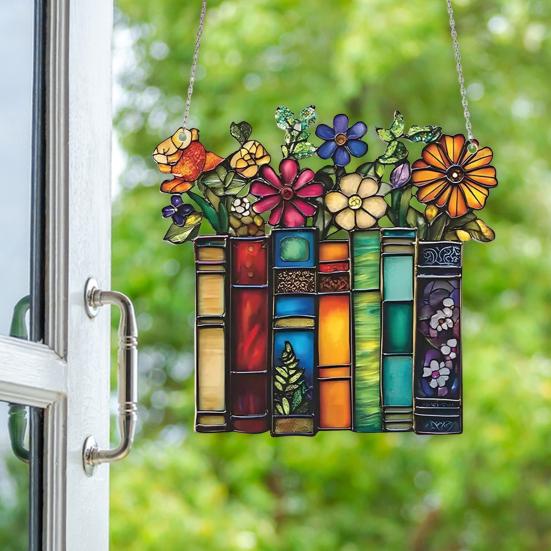 Acrylic Flower Book Hanging Decoration Indoor Outdoor Home Garden Wall Window Hanging Stained