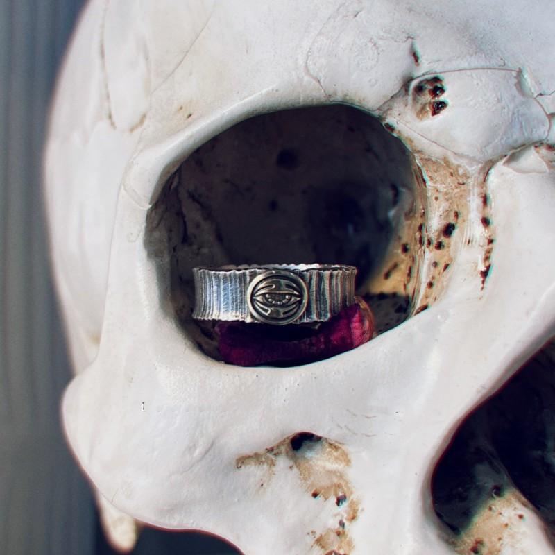 Adjustable Open Ring With Abstract Eye Motif Geometric Design Vintage Punk Unisex Copper Plated Statement Jewelry