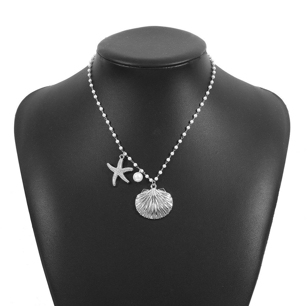 Light Luxury Metal Necklace For Women Ocean Element Scallop Starfish Pearl Clavicle Chain Vintage OL Style Jewelry Accessories