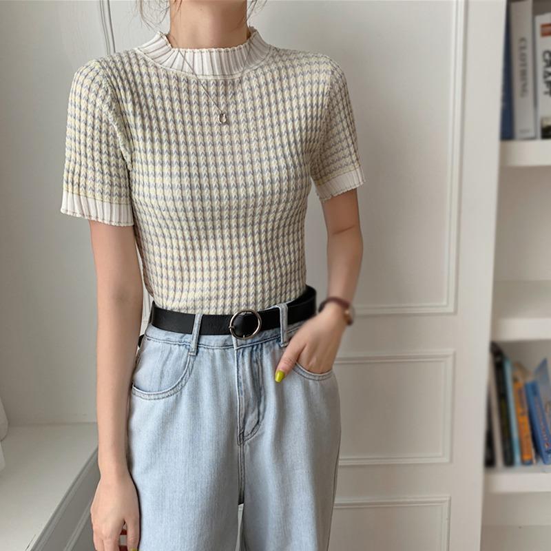 Женские футболки Трикотажные футболки Топы Рубашки с коротким рукавом с круглым вырезом Трикотажная футболка