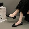 Shallow Mouth Pearl Fashion Women's Shoes Spring and Summer New High Heels Thick Heel Low Heel Low Heel Versatile Black Pointed Single Shoes