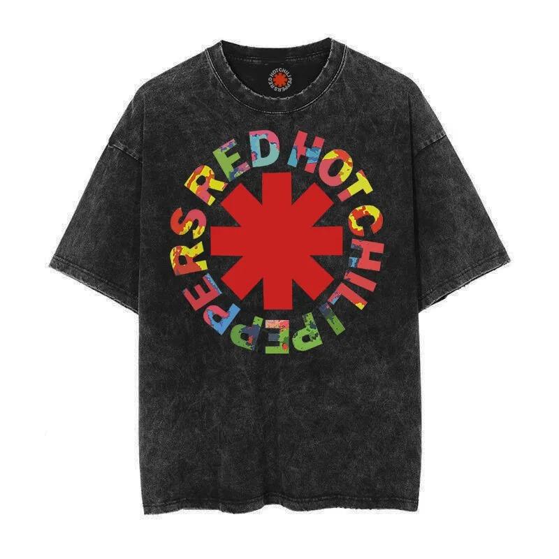 Трендовая стираная винтажная хлопковая футболка RED HOT CHILI PEPPERS Футболка Мужская Женская Футболка Оверсайз Уличная одежда Футболка с коротким рукавом