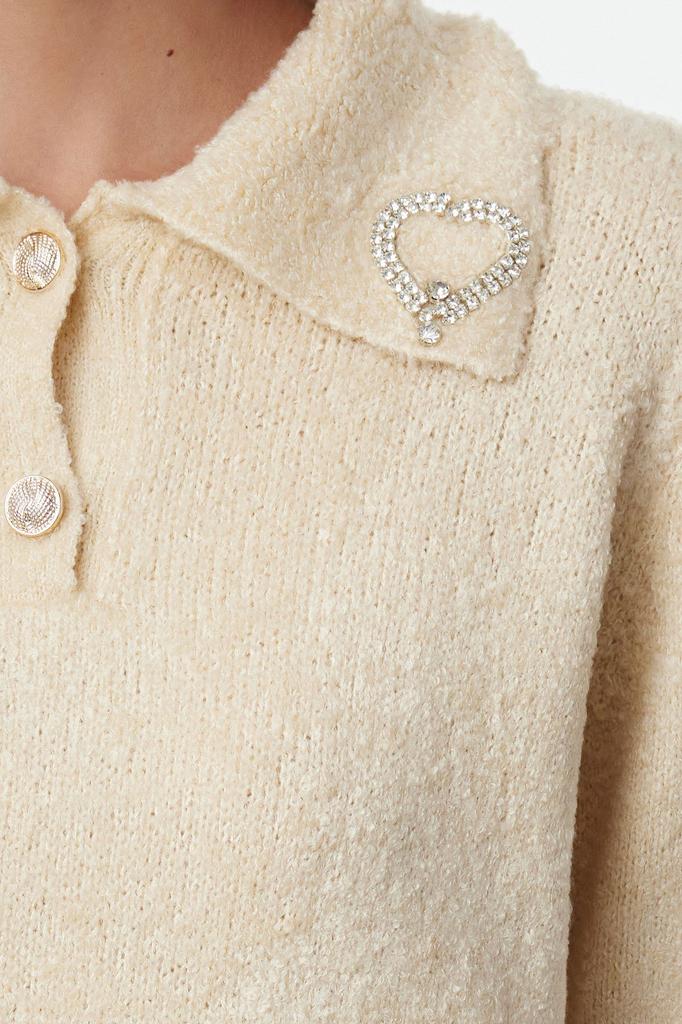 Women's Elegance Style Sweater Stone Soft Textured Bronze Detailed Knitwear Sweater