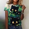 Cat Print T-shirt Women's Clothing Summer Crewneck Fashion Short-sleeved Casual Top Loose Comfortable Clothing Women's T-shirt