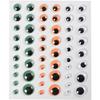 Sheet of Round Self-adhesive Eyes In 5 Sizes and 3 Different Colors, with Black Moving Pupils Behind Plastic
