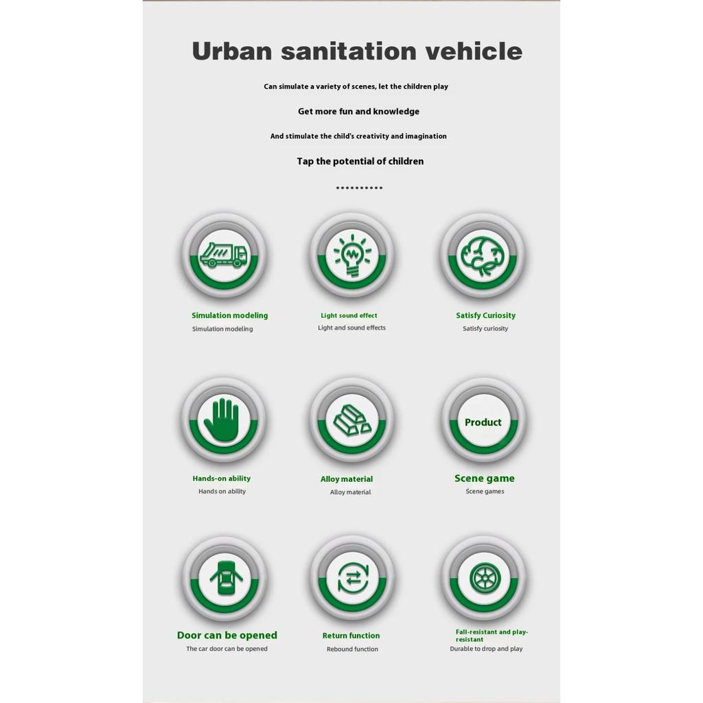 1/35 Мусоровоз для городской санитарии Сплавная машина Литая металлическая модель Детские инженерные игрушки Подарок на день рождения для детей