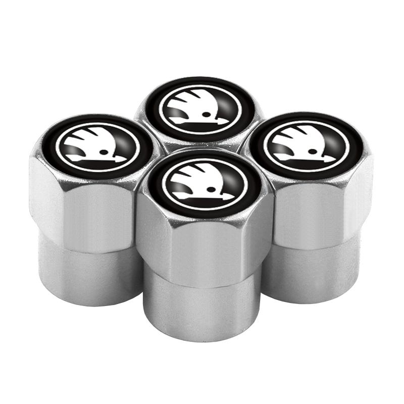 WMTY7 4pcs Car Aluminum Styling Emblem Wheel Tire Valve Stem Air Caps For Skoda Octavia Fabia Rapid Yeti Superb Octavia A5 A7 VRS VII