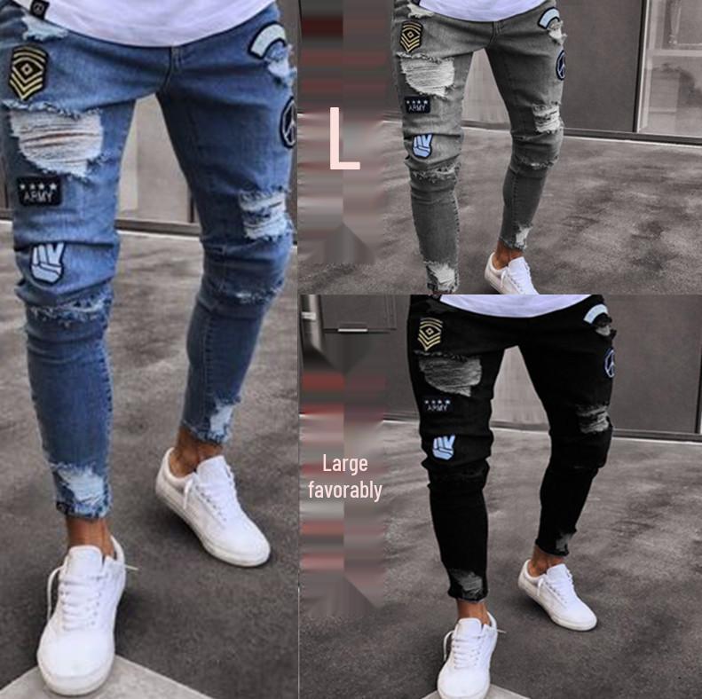 Модные европейские и американские узкие рваные мужские джинсы
