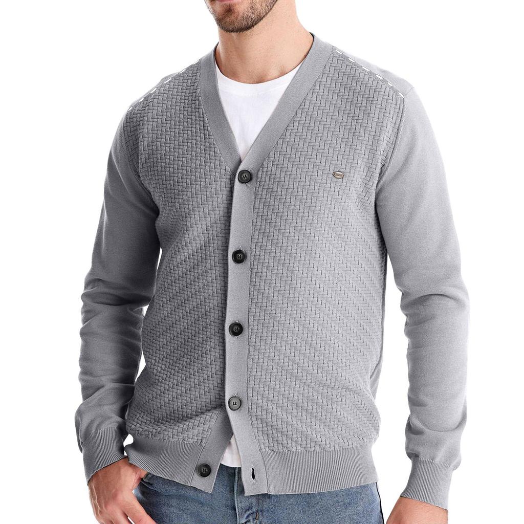 Men's Winter Long Sleeve Solid Color Sweater Jacket Men's Loose Solid Color Knitted Button Cardigan