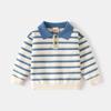 Children's Clothes Boys Casual Sweater Baby Spring and Autumn Lapel Knitted Sweater Boys Striped Warm Top