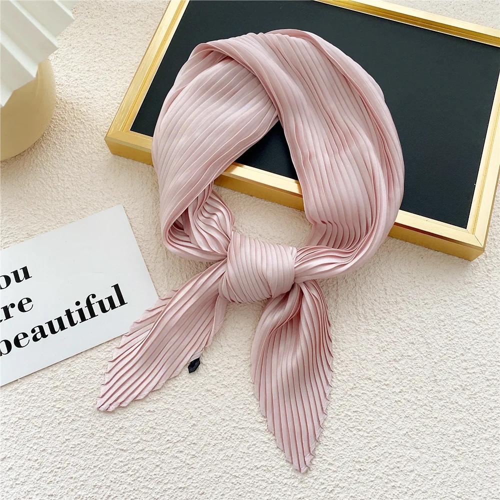 Women Square Scarf Skinny Ribbon Head Neck Small Pleated Hair Tie Band Kerchief Satin Foulard Scarves Headscarf Neckerchief