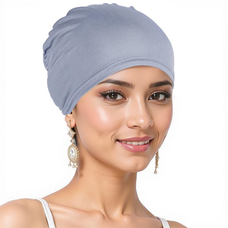 Womens Solid Color Hijab Cap Undercap Inner Cap Muslim Headwear Pull On Beanie All Seasons Comfortable Stretch