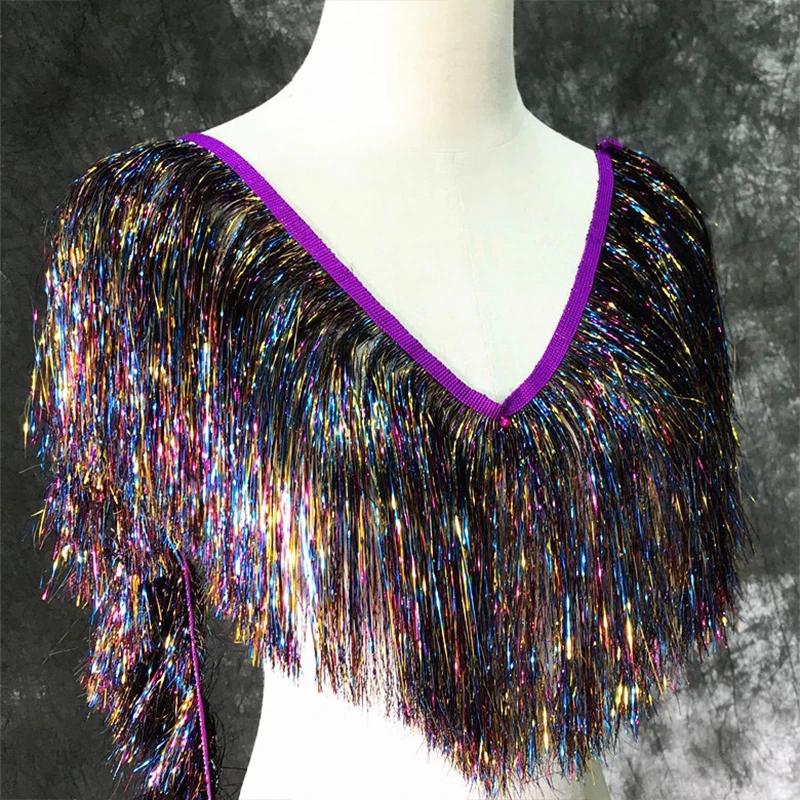 1.1 Yards Laser Shiny Tassel Fringe Trim Lace Ribbon Tassels Christmas Decor Curtains Latin Dance Dresses Skirt Fringes Sewing