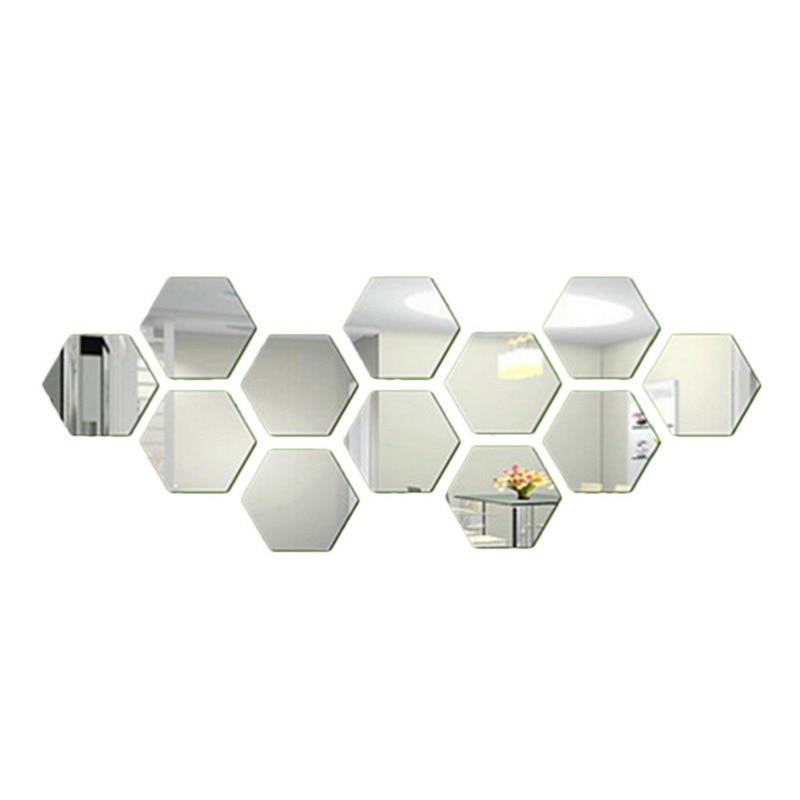 Mirror Surface Wall Stickers DIY Wall Stickers Removable Hexagonal Decorative Mirror Sheet KTY