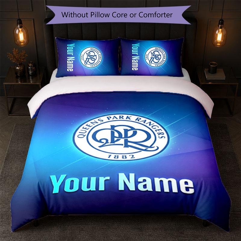 QPR ФК Постельное белье с индивидуальным именем и текстом 1 пододеяльник + 2 наволочки Логотип футбольного клуба Персонализированный подарок для особого случая Декор спальни