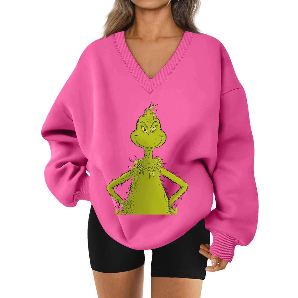 Women's Loose And Comfortable Letter V-neck Sportswear Long-sleeved Sweatshirt Daily Matching Clothes