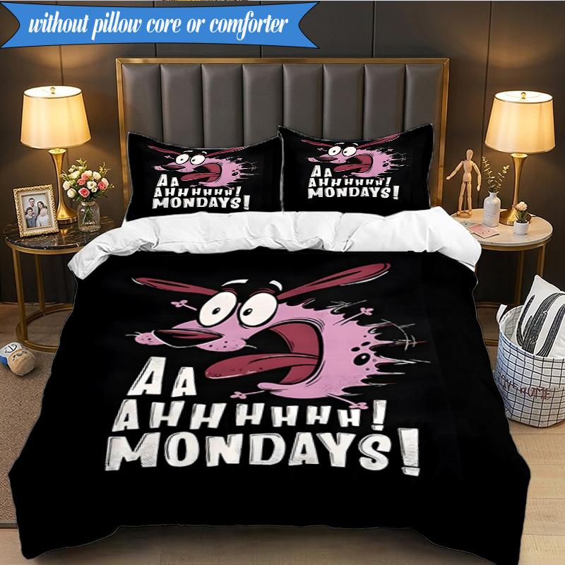 Cowardly Dog Cartoon 3pcs K-pop music group Bedding set,Ideal for Bedroom, Dormitory,Including Duvet Cover And 2pcs Pillowcases,Fan gifts