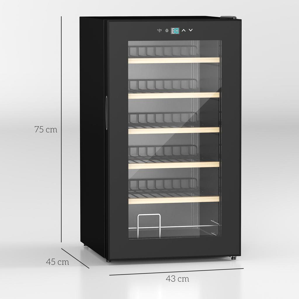 Wine Cooler for 24 Bottles, Adjustable Temperature 5 to 20 degrees C, LED Lighting, Black, 43 x 45 x 75 cm