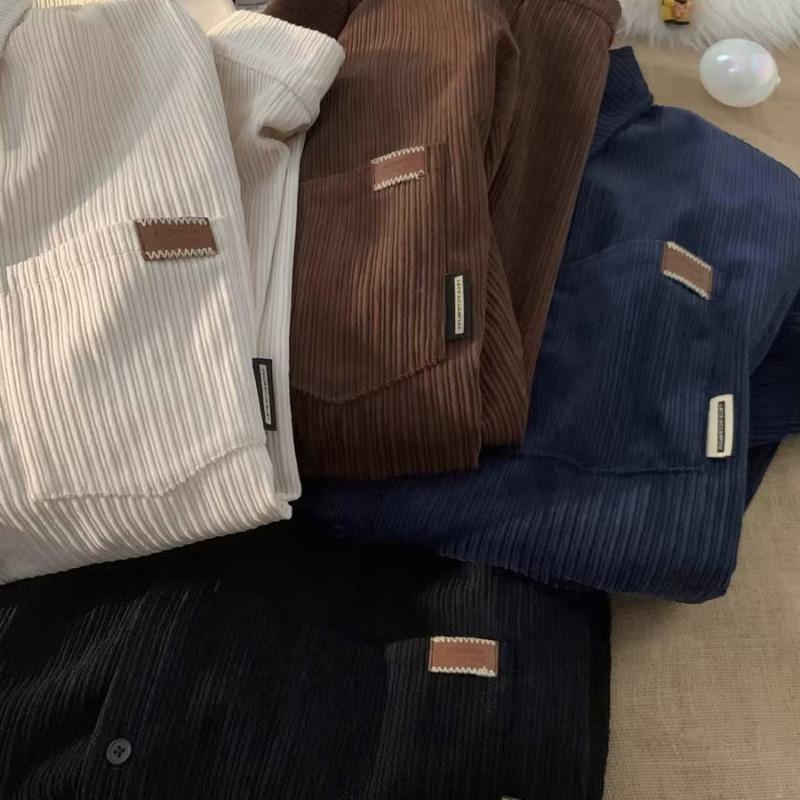 Мужская вельветовая рубашка с длинным рукавом в стиле ретро – модный свободный крой для весны и осени