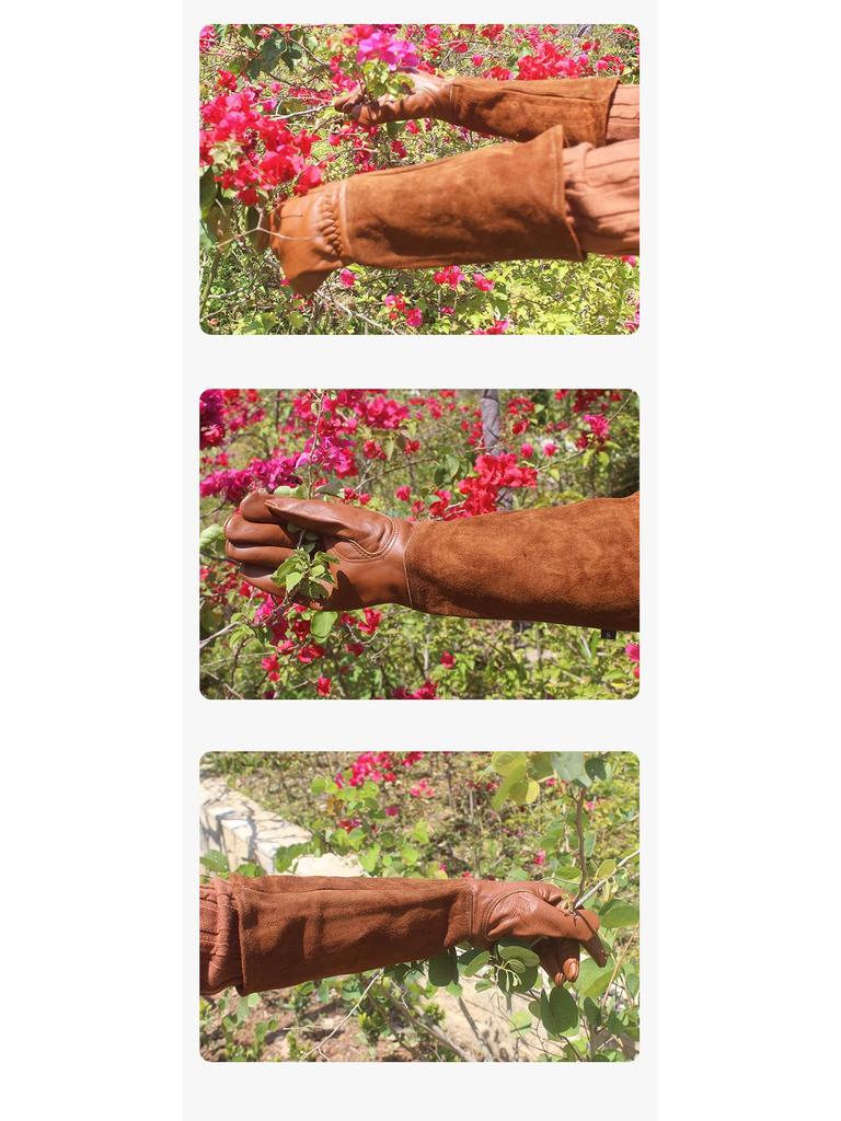 Long Wear-Resistant Cowhide & Sheepskin Anti-Prick Gardening Gloves
