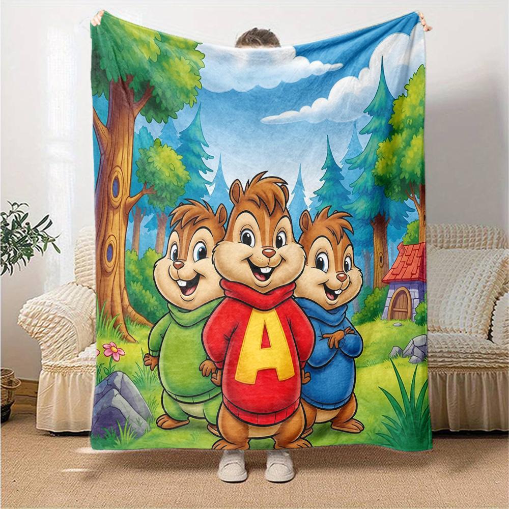 Alvin and the Chipmunks Theme Printed Blanket - Perfect for Couch, Bed, Travel & Outdoor Use | Machine Washable, Cozy & Durable.