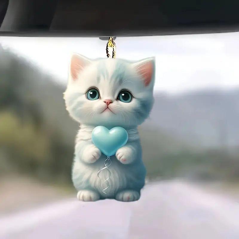 New Acrylic Blue Cat Car Charm Delightful Cartoon Design Adorable Vehicle Ornament