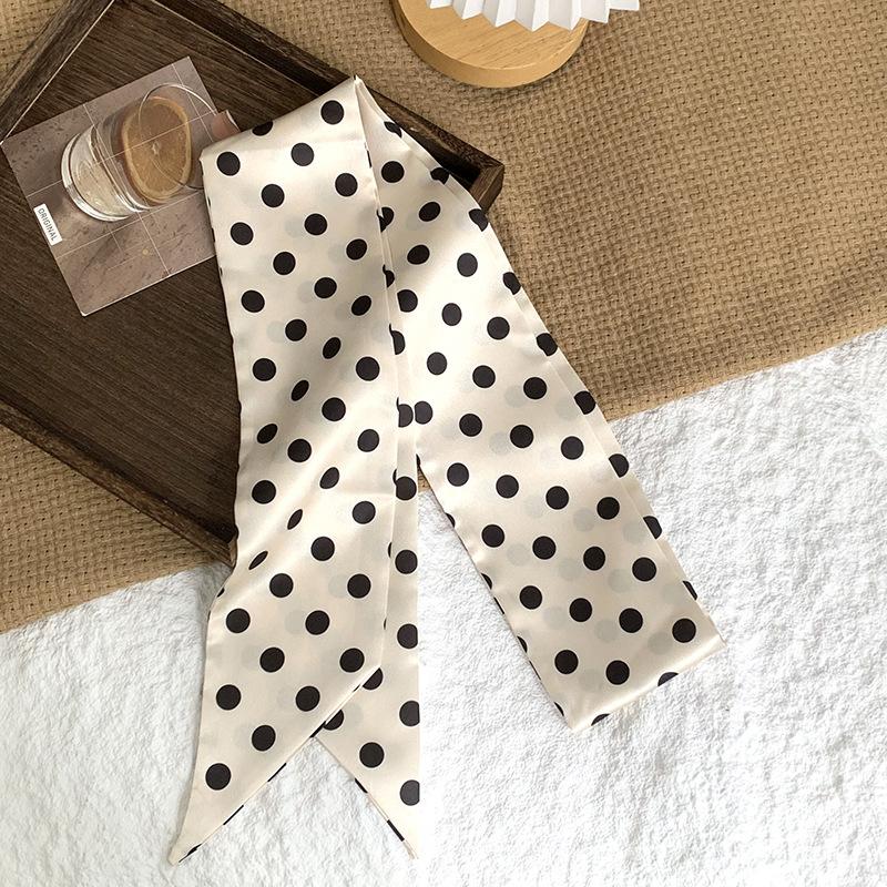 Шелковый шарф в горошек, длинная полоса, ощущение высокого класса, летняя ретро-повязка, лента, стример, многоцелевой, маленький шарф, косынка, повязка на голову, пояс.