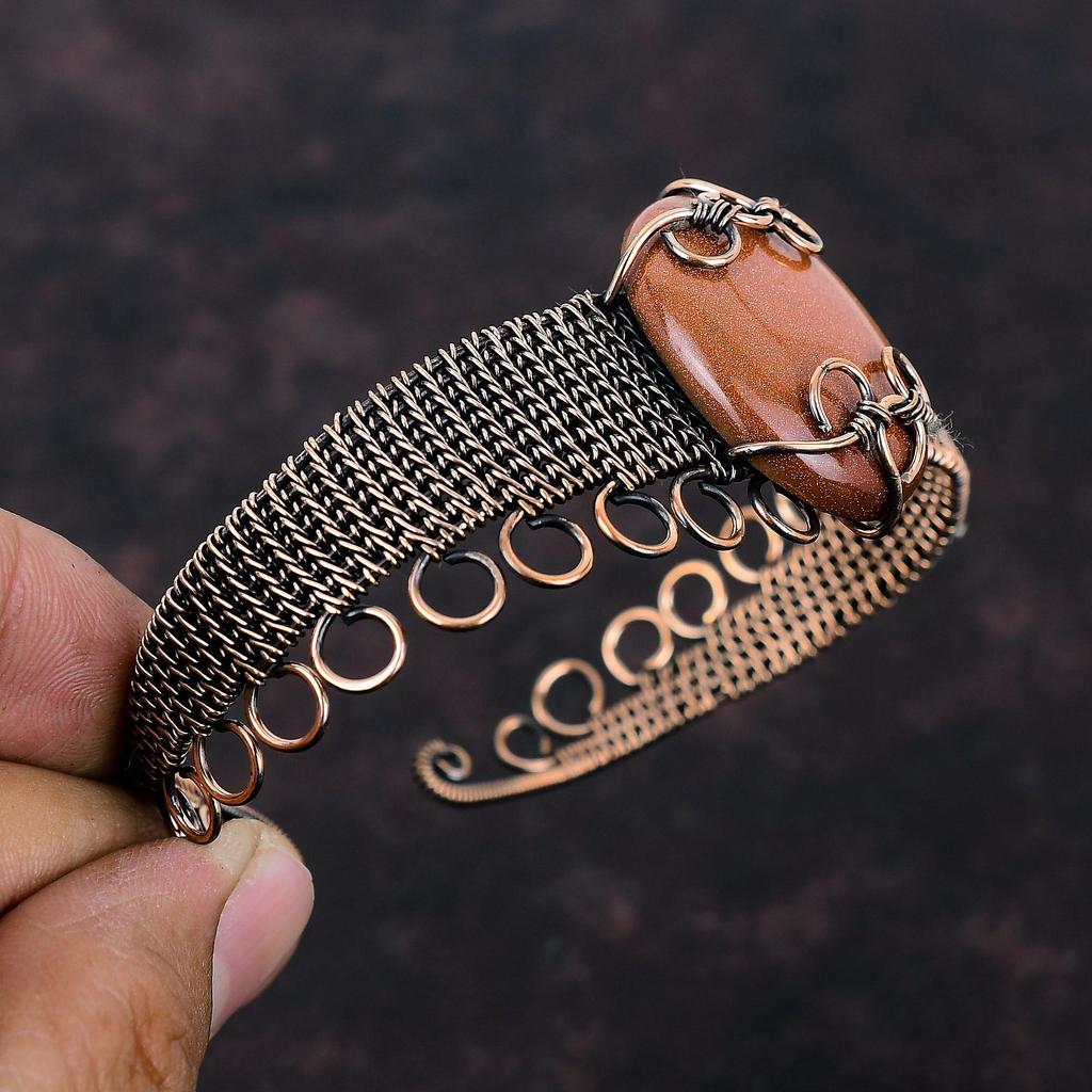 Sun Sitara Bangle Copper Wire Wrapped Cuff Bracelet Handmade Copper Jewelry Gemstone Adjustable Bangle Wire Wrapped Jewelry Gift For Mother