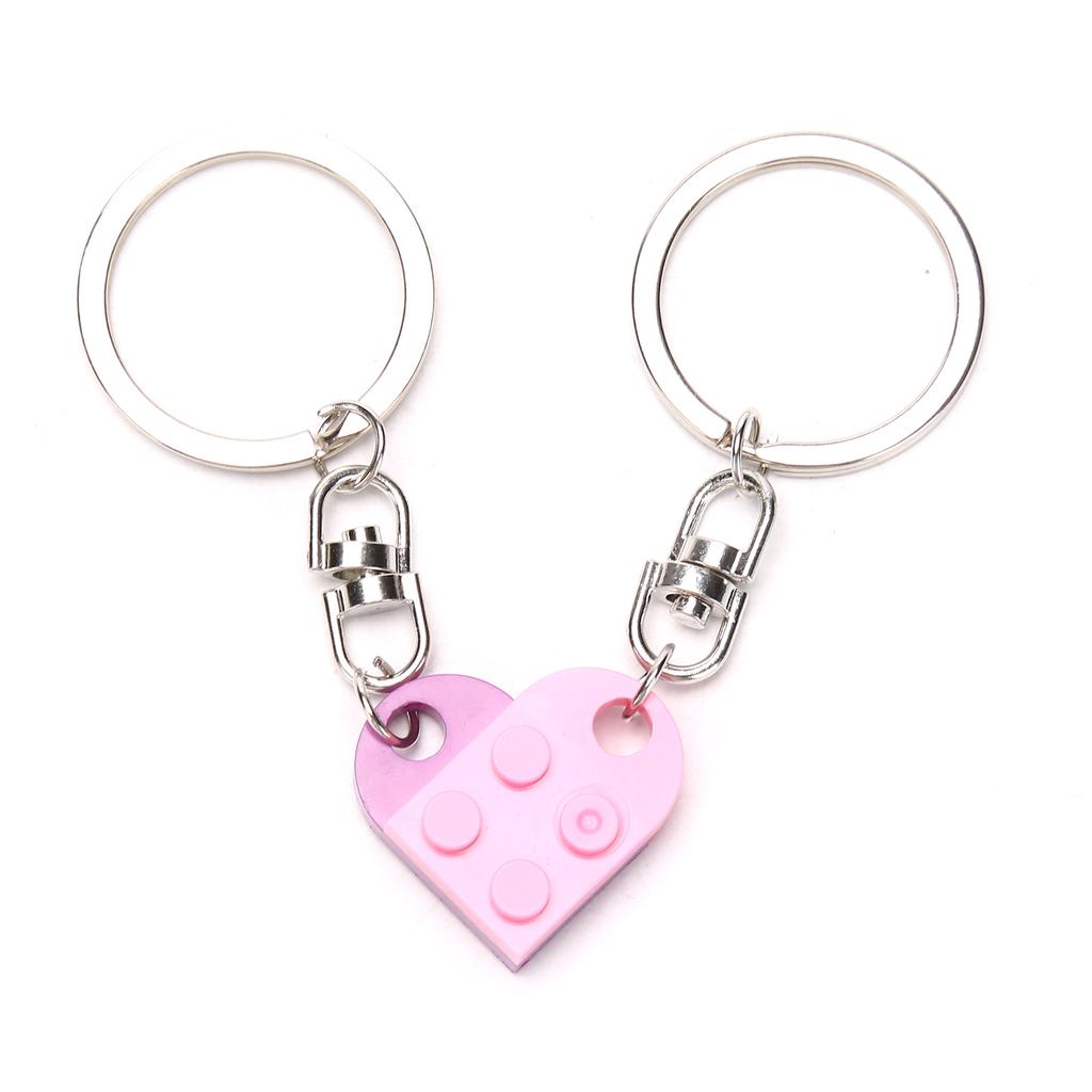 2Pcs Love Heart Brick Keychain For Couples Friendship Birthday Jewelry Gift