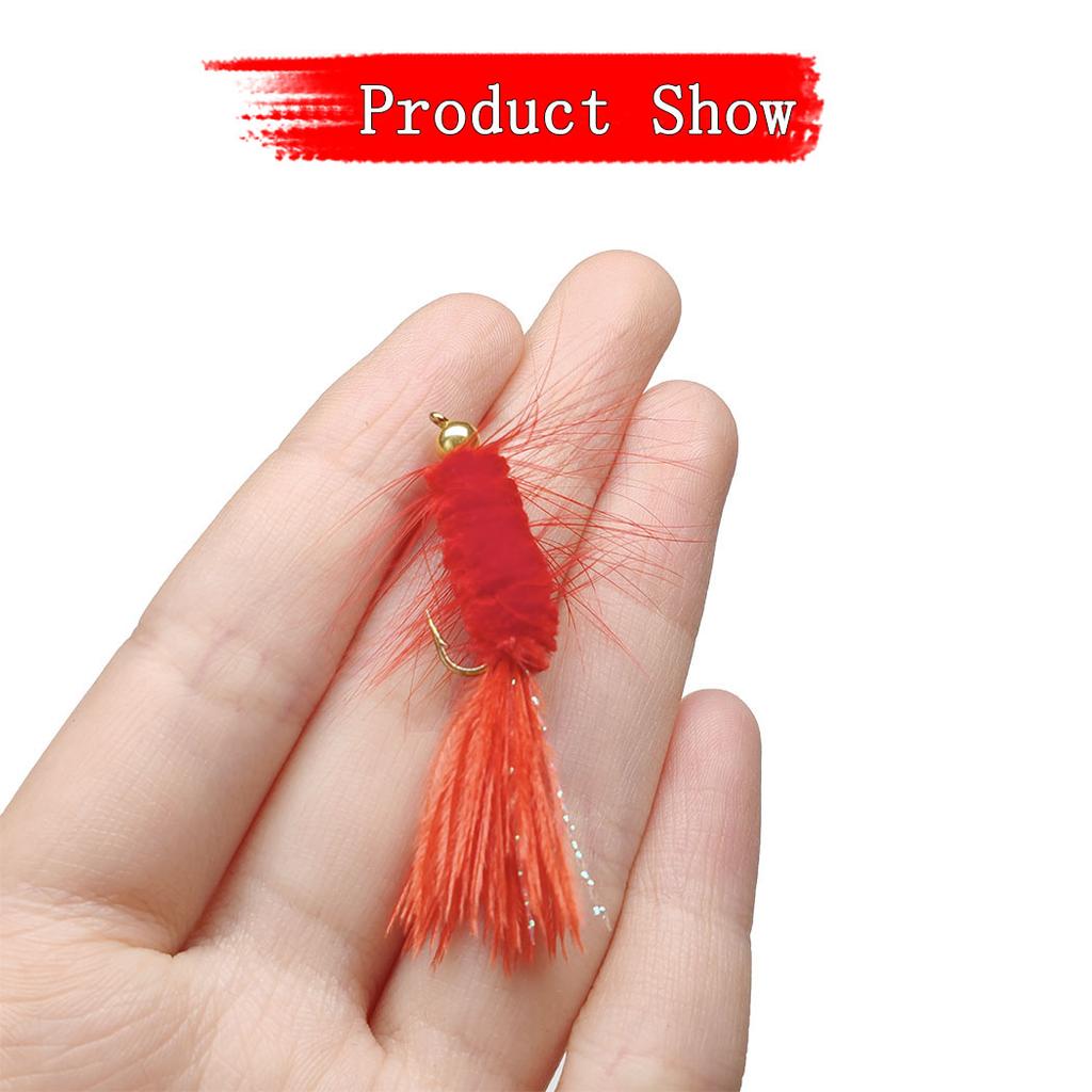 5 шт.-с коробкой для мушек, быстро тонущая латунная бусина, мохнатая приманка для ловли форели/баса/лосося