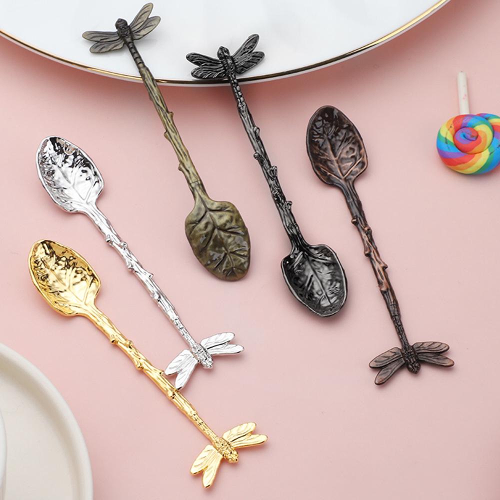 Retro Koffie Lepel Libel Twijg Decoratieve Roerlepel Legering Leaf Bos Stijl Draagbare Dessert Lepel Thee Lepel