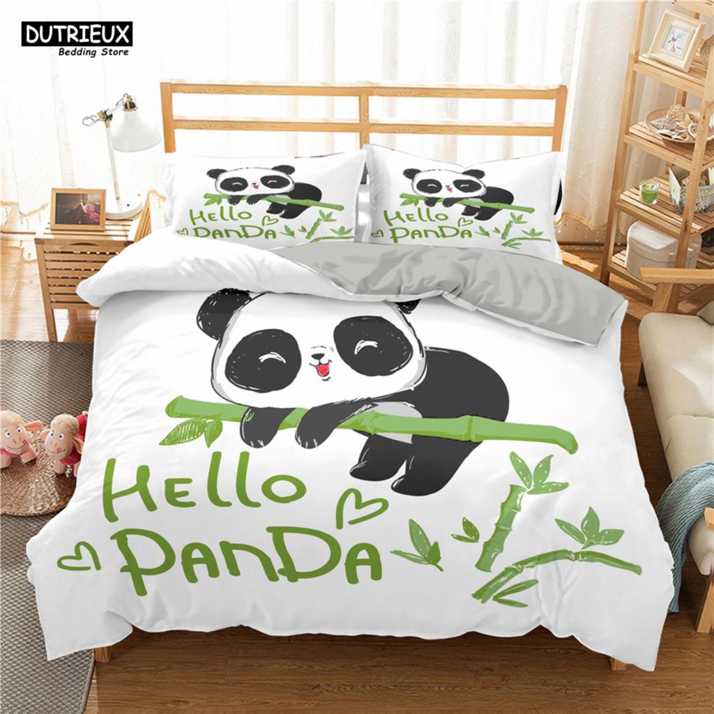 Мультяшный Милый Комплект Постельного Белья Панда Белое Постельное Белье 3D Принт Подарок для Девочек 2/3 предмета Полуторный Односпальный Двуспальный Королевский Размер Комплект Пододеяльника
